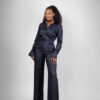 Wide-leg Denim Pants - Navy blue