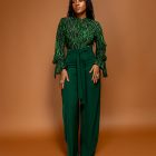 Green print blouse