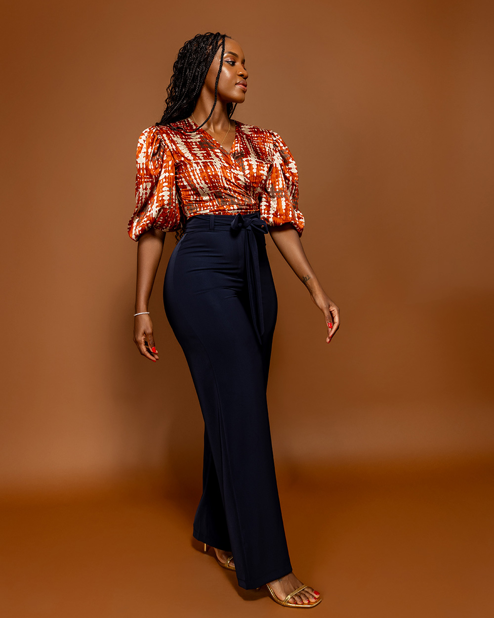 Navy blue flat front pants