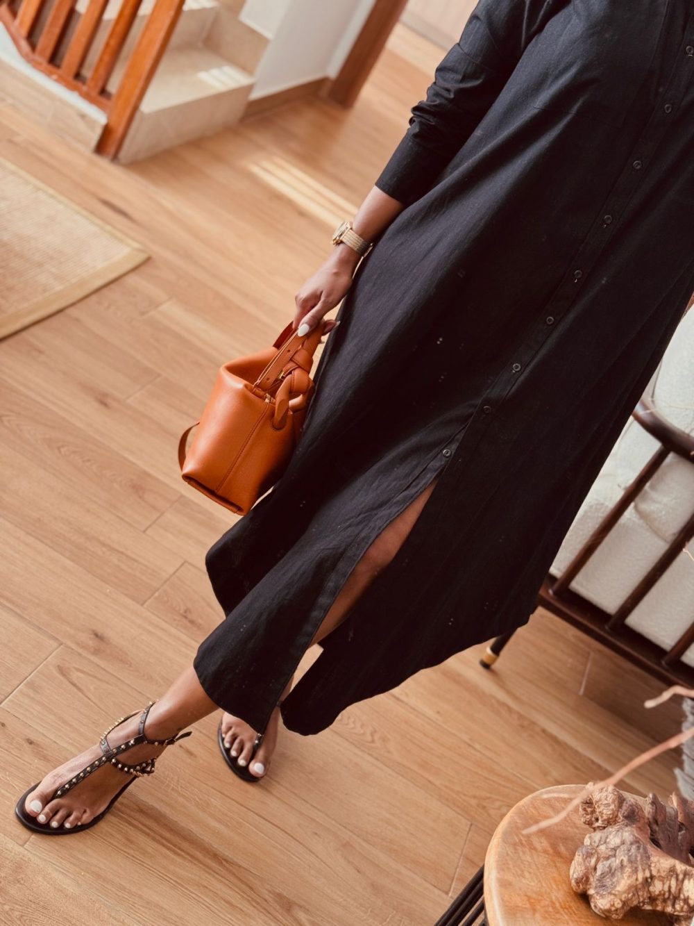 Black cotton linen maxi dress - Image 2