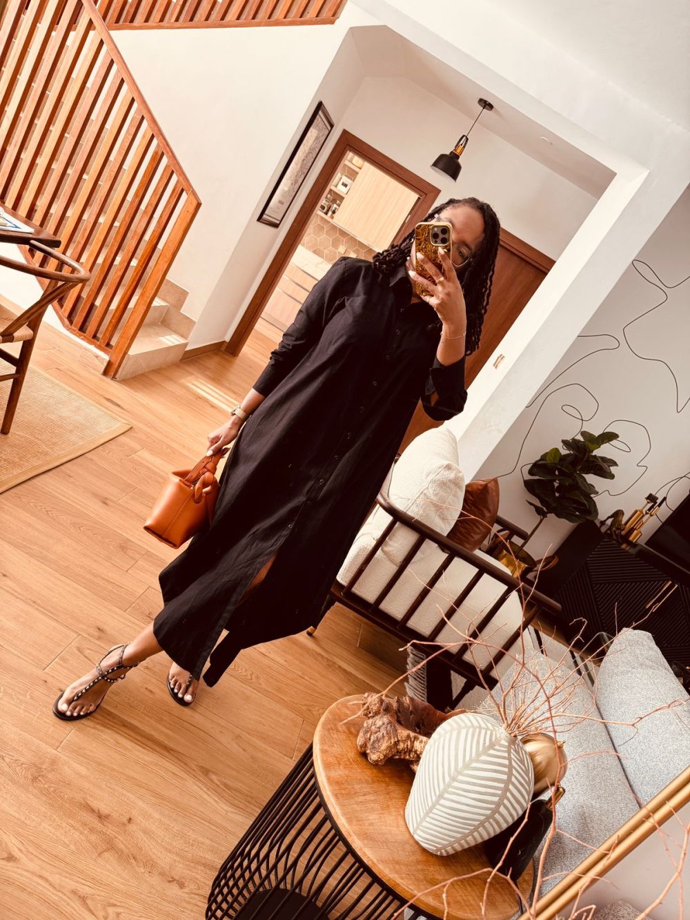 Black cotton linen maxi dress