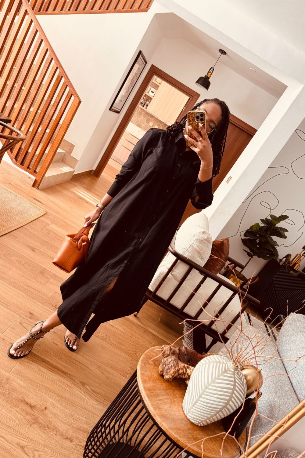 Black cotton linen maxi dress