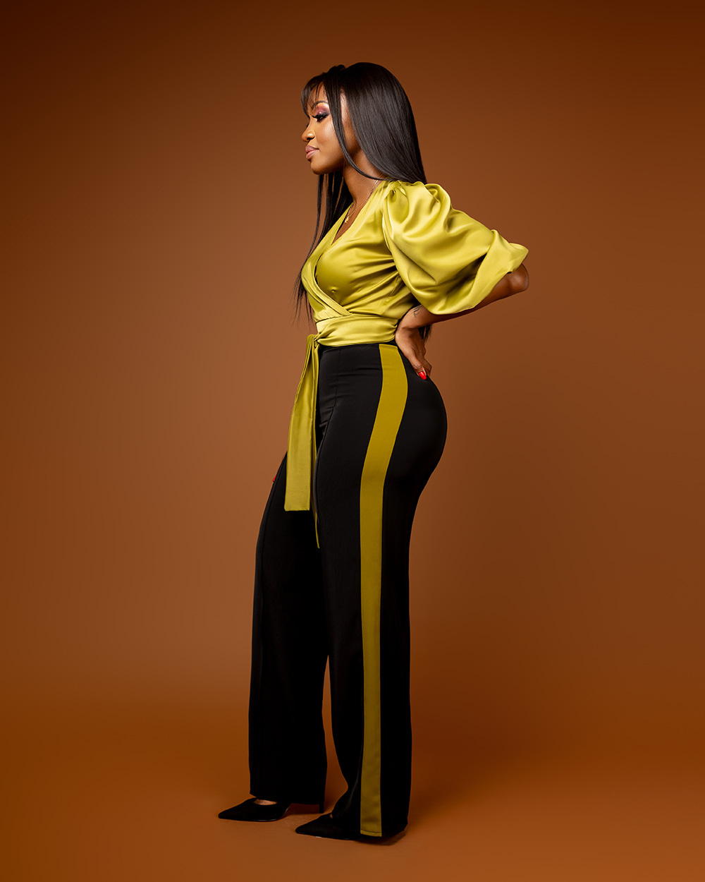 Black and olive tuxedo pintuck pants - Image 3