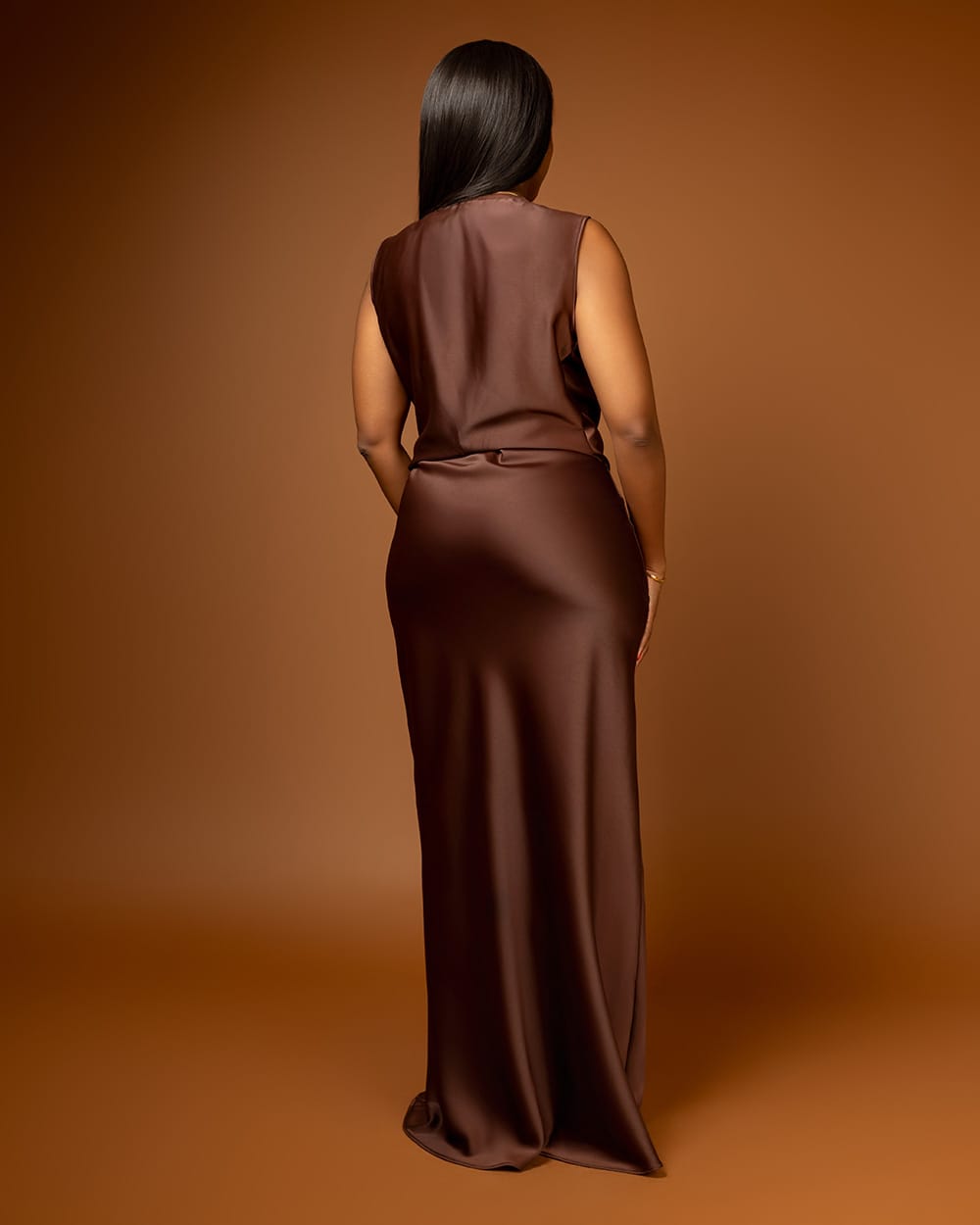 Chocolate brown maxi slip skirt - Image 3