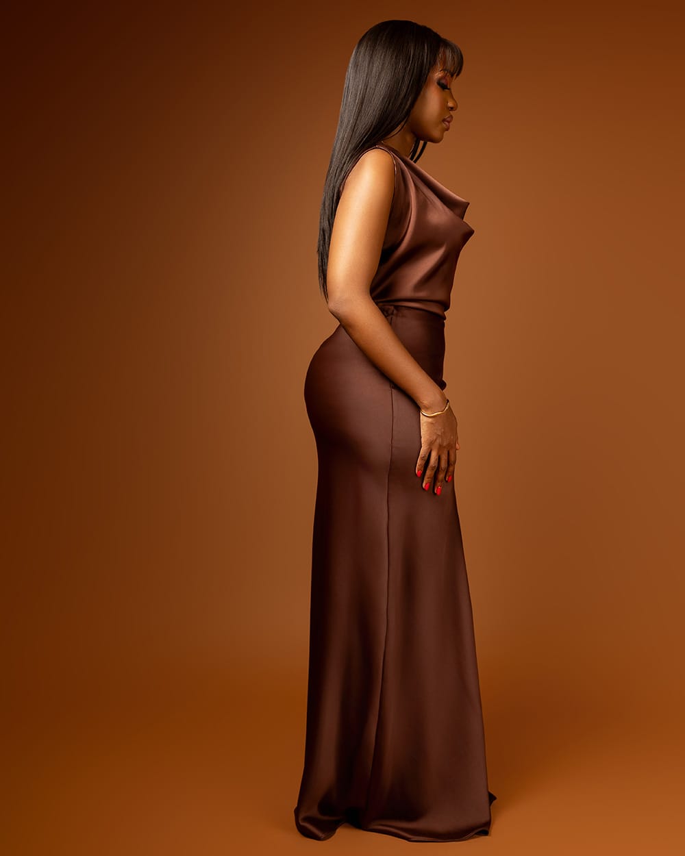 Chocolate brown maxi slip skirt