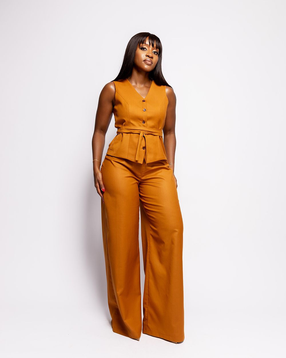 Gold flat front Pants