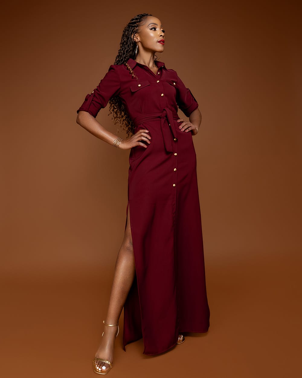Burgundy Maxi Shirt Dress