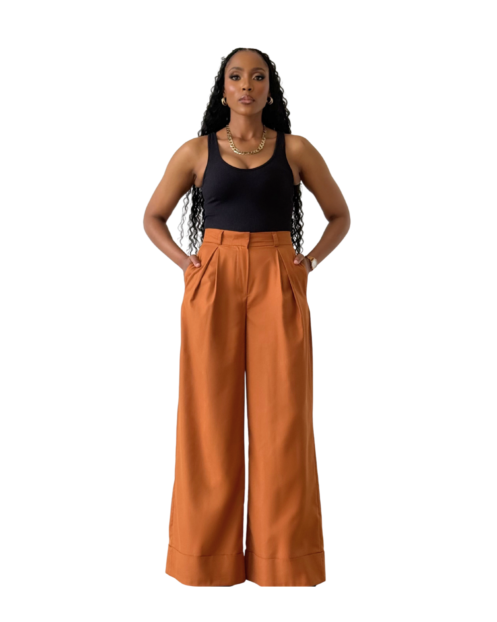 TOFFEE CUFFED HEM PLEAT PALAZZO PANTS