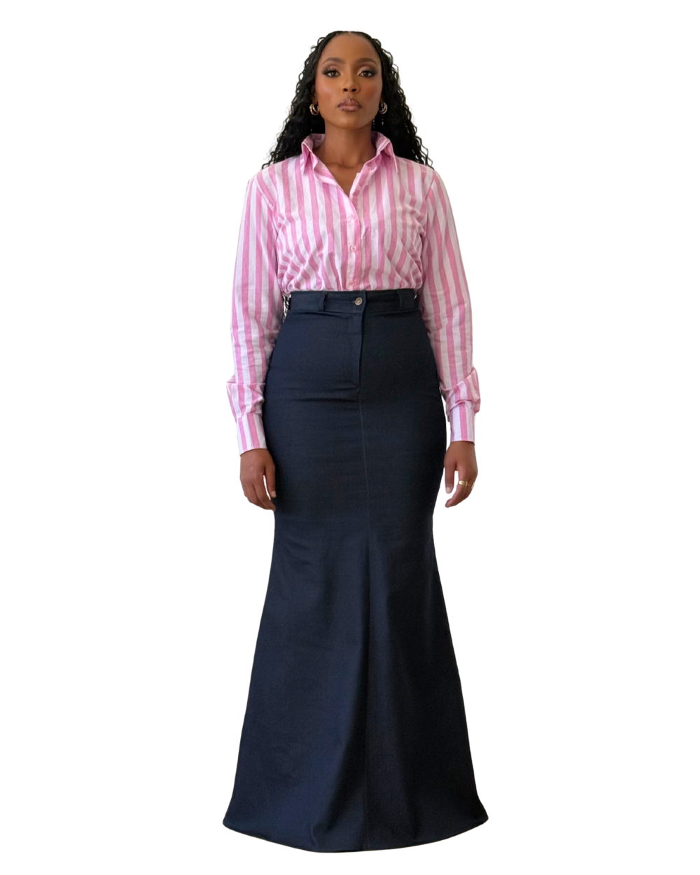 Denim maxi flared skirt