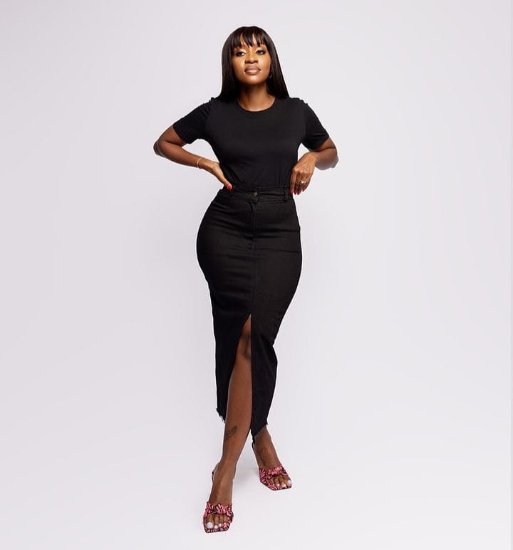 Black Front Slit Denim Skirt